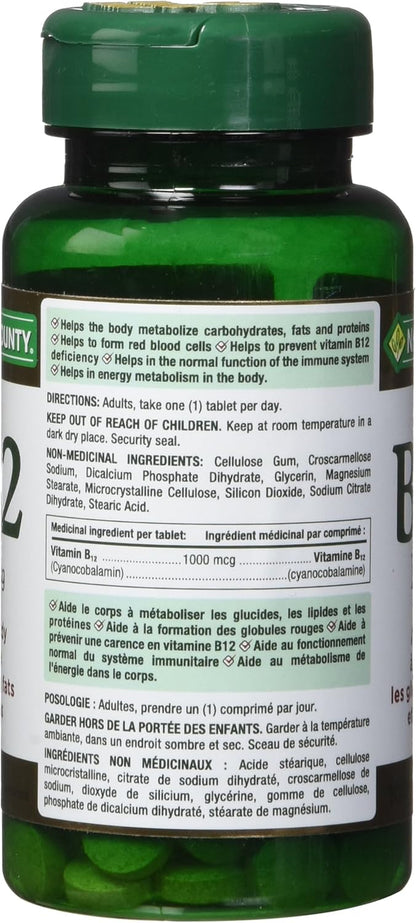 Nature's Bounty 维生素 D3（1000IU，500 粒软胶囊）和维生素 B12（1000mcg，100 片）套装