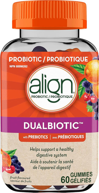 Align DUALBIOTIC PREbiotic + PRObiotic Gummies for Women & Men, Helps Support a Healthy Digestive System, Made With Naturally Fruit Flavours, 60 Count