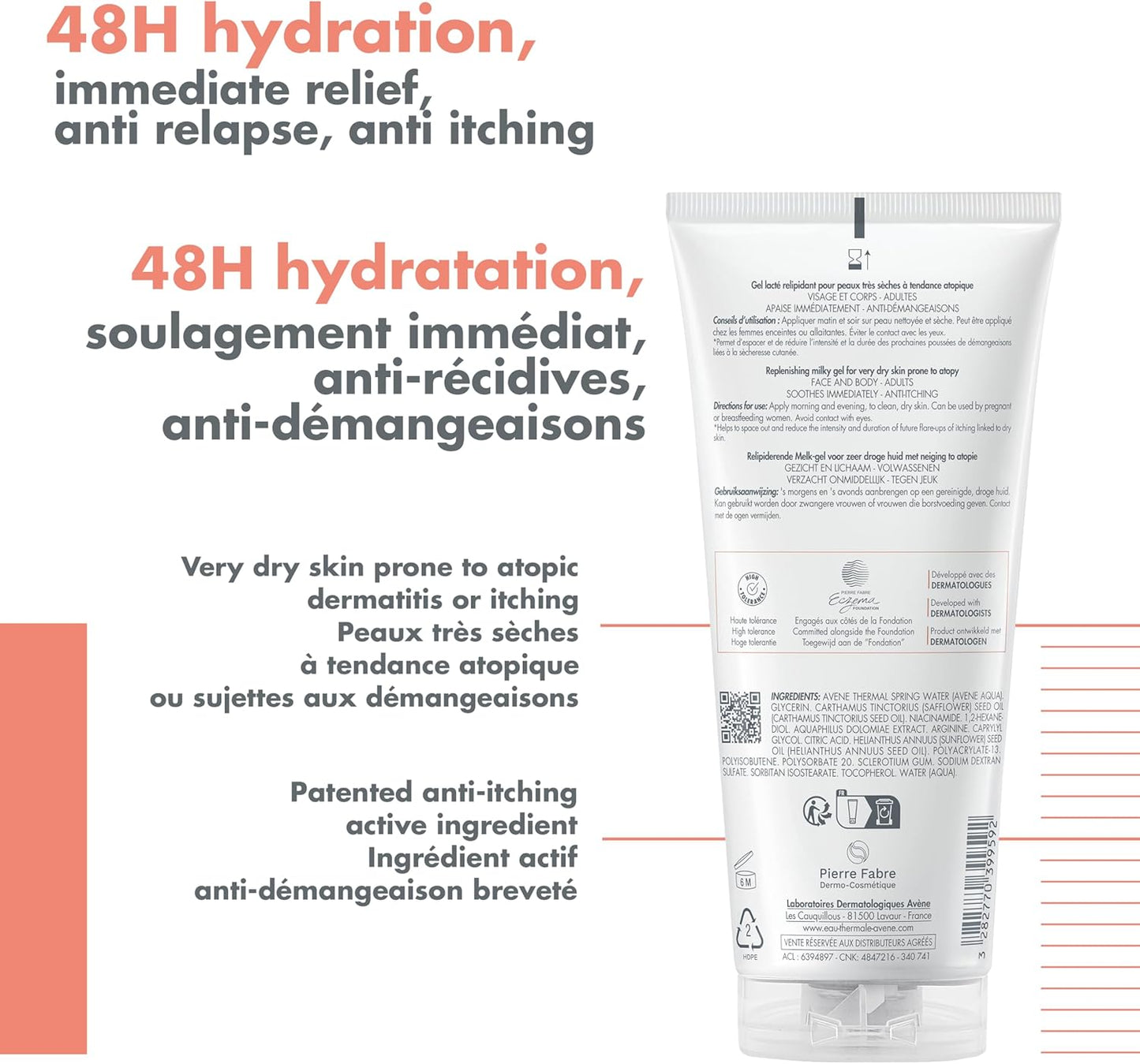 Eau Thermale Avène XeraCalm A.D Replenishing Milky Gel for Very Dry & Eczema-Prone Skin, Dermatologist Tested & Suitable for Sensitive Skin, 200 ml