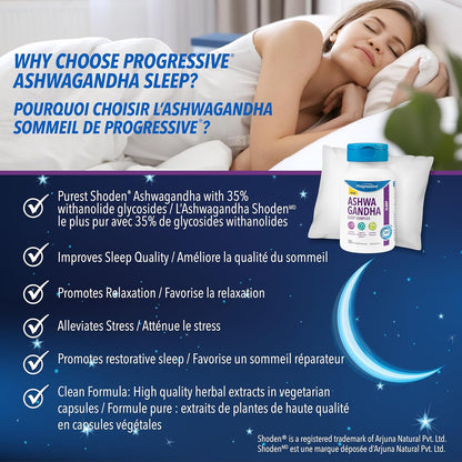 渐进式南非醉茄睡眠复合物 — 含有 Shoden® 南非醉茄、柠檬香蜂草、L-茶氨酸和西番莲，改善睡眠并减轻压力 — 30 粒素食胶囊