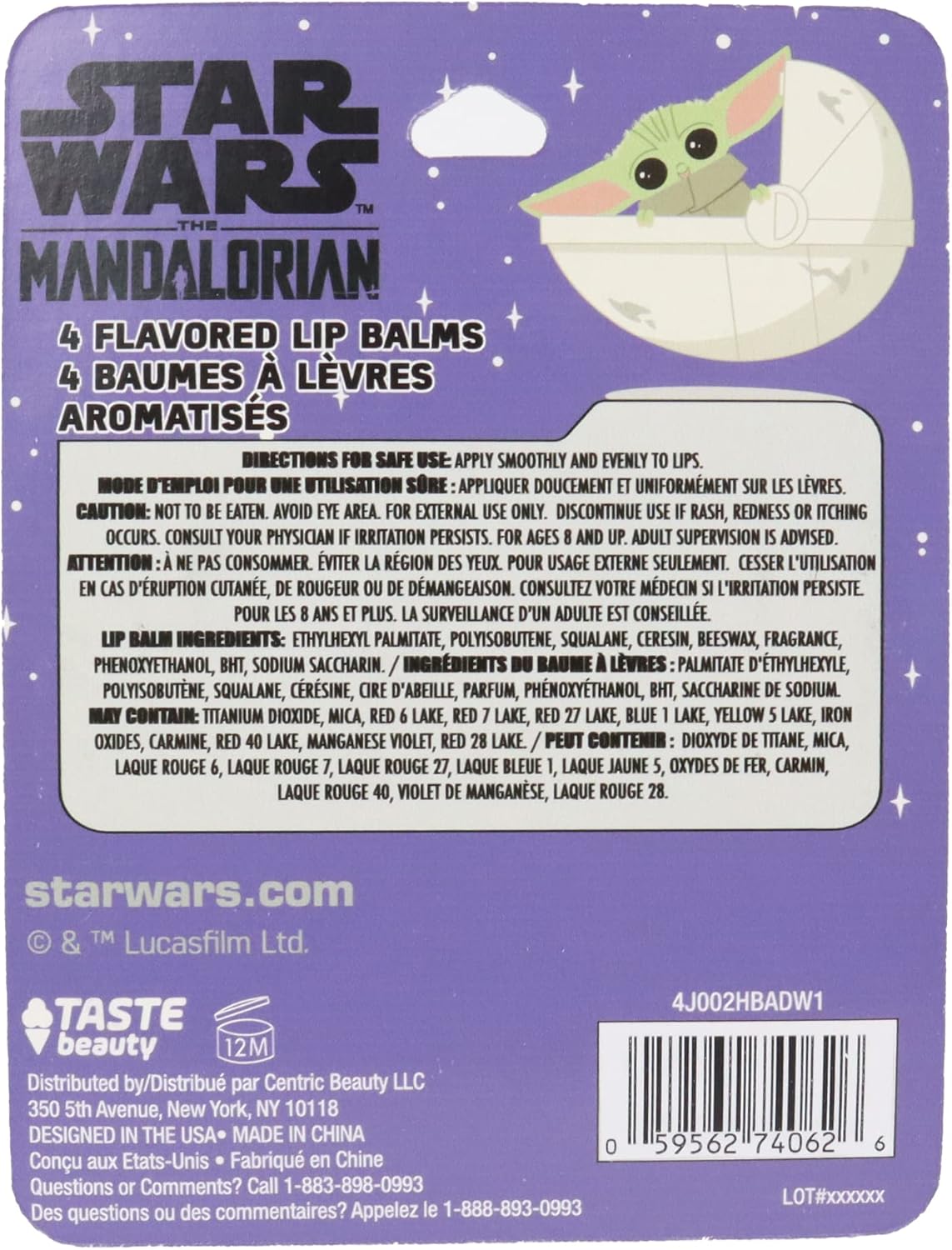 Taste Beauty 曼達洛人潤唇膏（4 支裝）- 甜美、保濕、多色、4 支裝