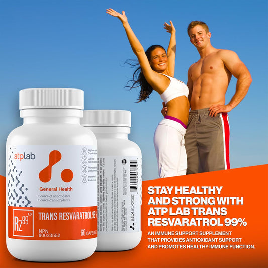 ATP LAB - 反式白藜芦醇 99% 60 粒胶囊 60 天供应量 - 抗氧化剂补充剂 - 免疫系统支持 - 反式白藜芦醇补充剂 - 焕发光彩的肌肤和免疫支持