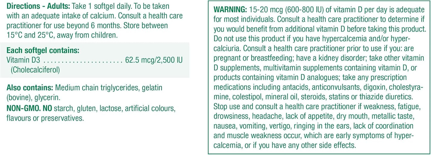 Jamieson 維生素 D3 2,500 IU 軟膠囊，易吞嚥，支持免疫健康，強化骨骼和牙齒，增強鈣和磷的吸收。非基因改造，無麩質，每日一粒，135 粒，加拿大製造