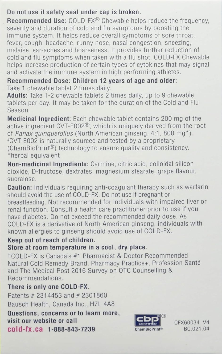 COLD-FX 葡萄咀嚼片，每日支持，含​​北美人参提取物，每日服用有助于减少感冒和流感症状的发生频率，45 片咀嚼片