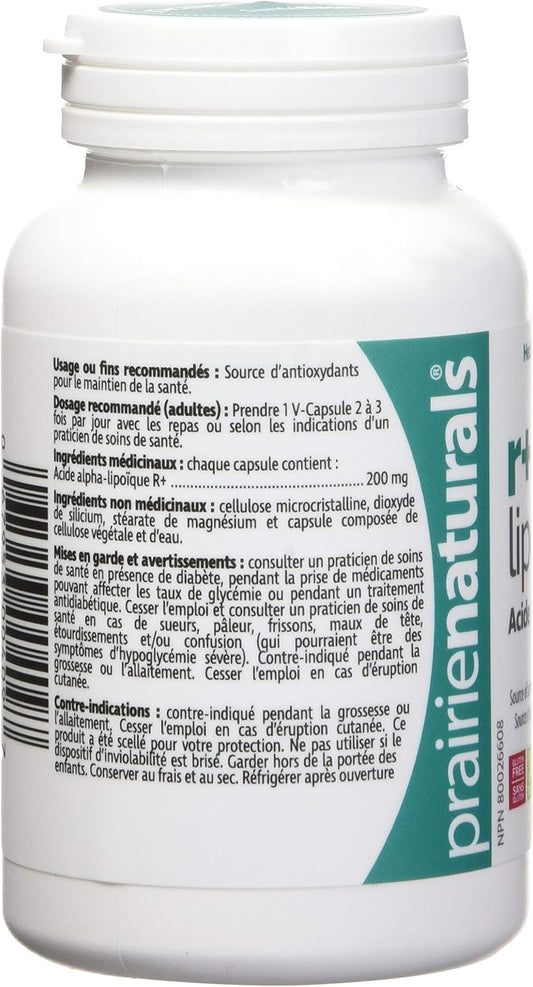 Prairie Naturals R(+) α-硫辛酸 200 毫克（R+ ALA）提供抗氧化剂，有助于维持身体健康 - 60 粒素食胶囊