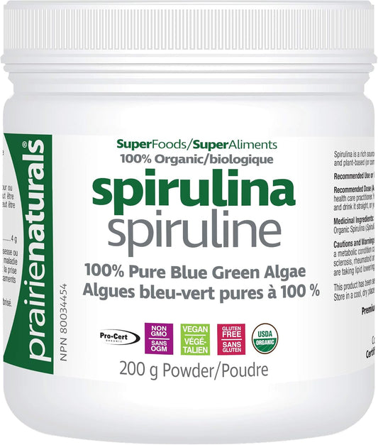 Prairie Naturals Organic Spirulina Blue Green Algae Powder - 200 Gram