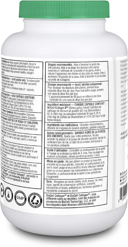 Organika Biocell Collagen- Type 2 Collagen, Hyaluronic Acid, Chondroitin Sulfate, Joint Support- 180caps