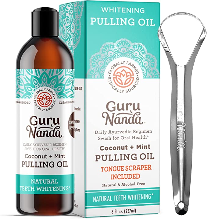 GuruNanda Oil Pulling (237 mL) 含椰子油和薄荷油，用於口腔健康、牙齒和牙齦健康、無酒精漱口水、牙齒美白、幫助口臭和清新口腔