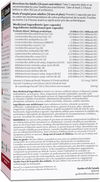 生命花園 - Dr. Formulated 益生菌泌尿道+ | 含 500 毫克經臨床研究的有機 Pacran® 蔓越莓，支持泌尿道健康 | 500 億菌落形成單位 + 16 種益生菌菌株 | 不含麩質，不含乳製品