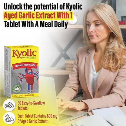 Kyolic - Kyolic Aged Garlic Extract 600mg, 30 Veg Caplets - Kyolic Cardiovascular Health, Cardio Heart Health, Immune System Support and Inflammation Supplements - Odorless Garlic Supplements