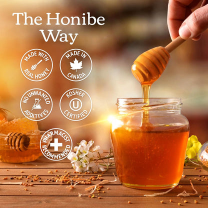 Honibe 100% 纯蜂蜜润喉糖，加拿大制造，缓解痰液和咳嗽，含接骨木果，1 包（10 粒润喉糖），天然浆果