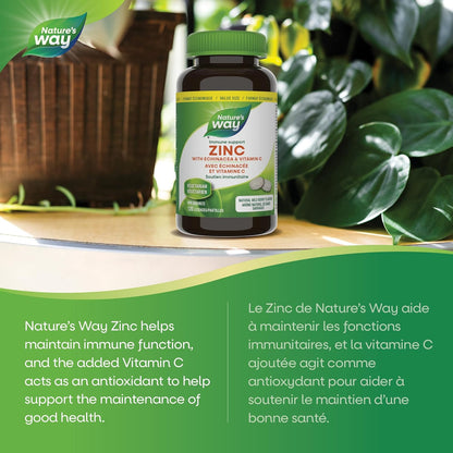 Nature’s Way Zinc with Echinacea & Vitamin C - Immune Support Supplement with Zinc, Echinacea, and Vitamin C – Natural Wild Berry Flavour - 120 Lozenges, Value Size