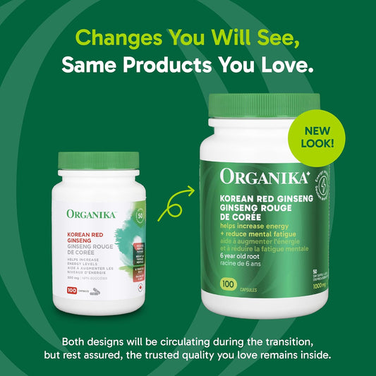 Organika Korean Red Ginseng- 6 Year Old Roots, Energy Support, Stress Support, Warming Effect- 100caps