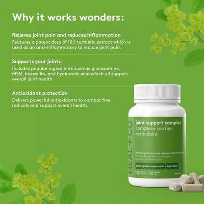 HEAL + CO. 关节支持复合物，含 6 种天然活性成分 - 缓解关节疼痛、减少炎症、支持活动能力，120 粒素食胶囊