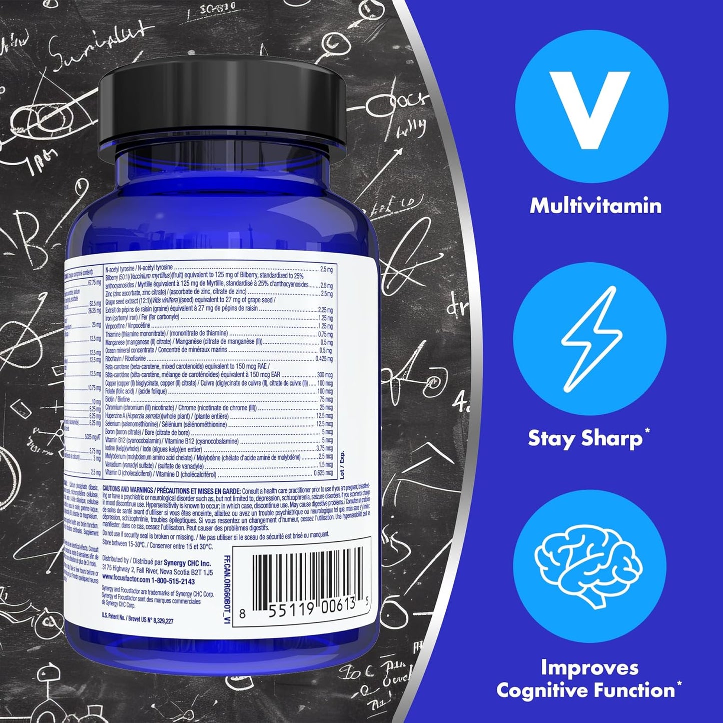 Focus Factor 大腦補充劑和完整複合維生素（60 粒），含鋅、鎂、維生素 B6、B12、D、假馬齒莧和酪氨酸，可改善記憶力、注意力和專注力