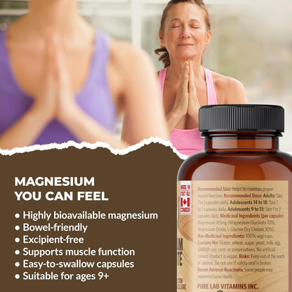 Pure Lab Vitamins 甘胺酸鎂 165 毫克 – 60 粒膠囊 - 支持肌肉功能