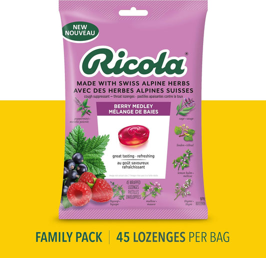 Ricola Berry Medley Throat Drops, 45 Count, Delicious Throat Relief & Care, Oral Anesthetic, Naturally Flavored