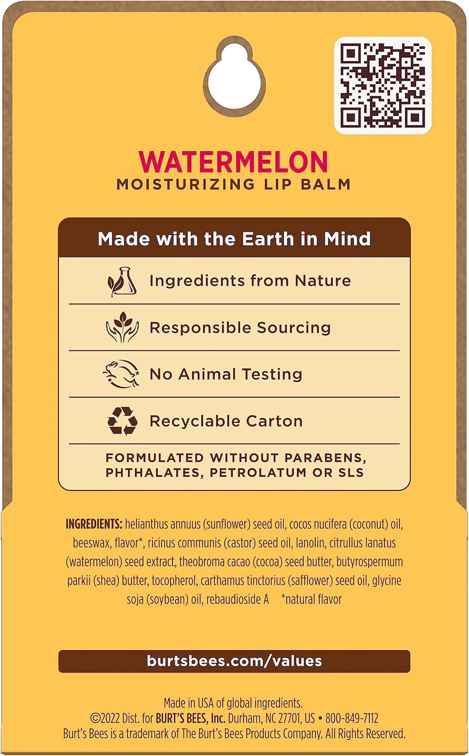 Burts Bees 西瓜保湿润唇膏 泡罩润唇膏 男女通用 2 x 0.15 盎司