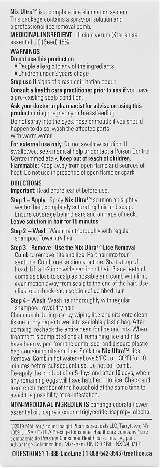 Nix Ultra，杀虱剂，不含杀虫剂（附虱子梳）- 1 包（59 毫升）- 有效治疗头虱