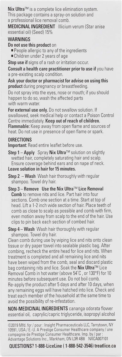 Nix Ultra，杀虱剂，不含杀虫剂（附虱子梳）- 1 包（59 毫升）- 有效治疗头虱