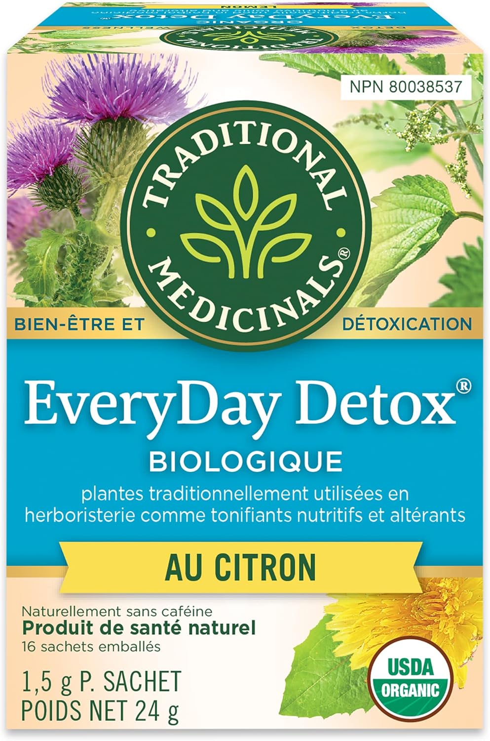 Traditional Medicinals - 有机日常排毒柠檬草本茶（6 包）- 含荨麻和牛蒡根，可清除体内积聚的废物 - 共 96 个茶包