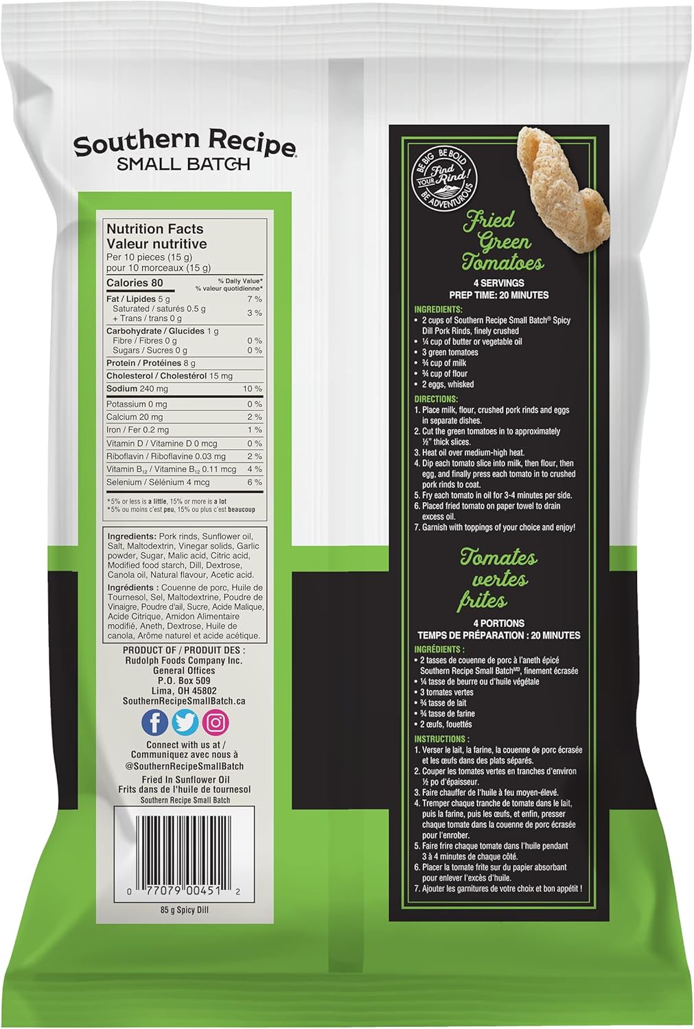 南方食譜小批量豬皮 | 辣蒔蘿炸豬皮 | 生酮友好、無麩質、低碳水化合物食品 | 每份含 7 克膠原蛋白 | 高蛋白 | 85 克/袋