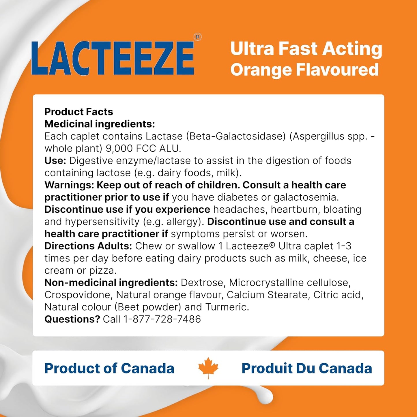 Lacteeze Ultra 橙味胶囊 - 快速缓解乳糖不耐症症状 - 9000 FCC 乳糖酶单位，咀嚼片，40 片