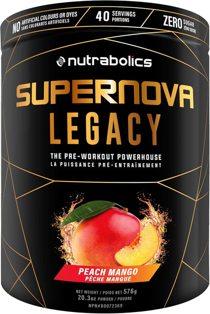 Nutrabolics Supernova Legacy - Focus, Energy & Intense Pump, Creatine Free Preworkout with Citrulline & Beta Alanine - 40 servings, Peach Mango
