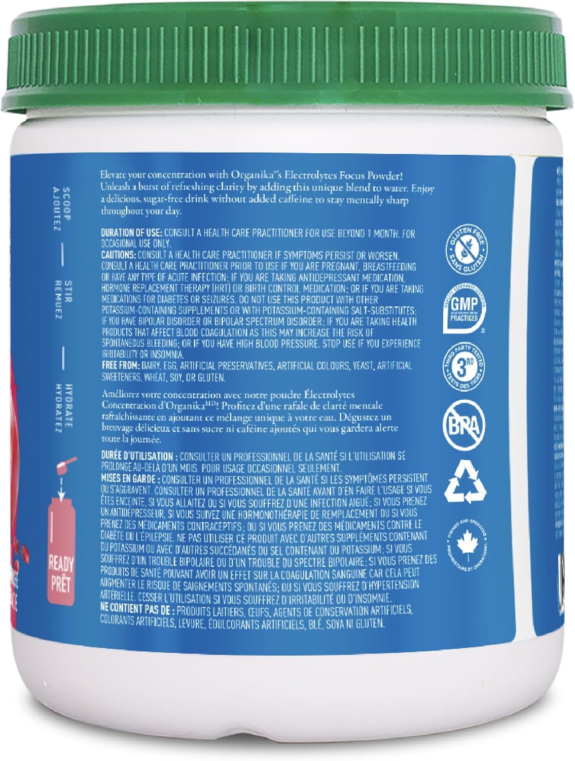 Organika Electrolytes Focus - Pomegranate Flavor Electrolytes Powder for Enhanced Concentration, Focus and Cognitive Stamina - Sugar, Coffee-Free Hydration - 180g - 30 servings