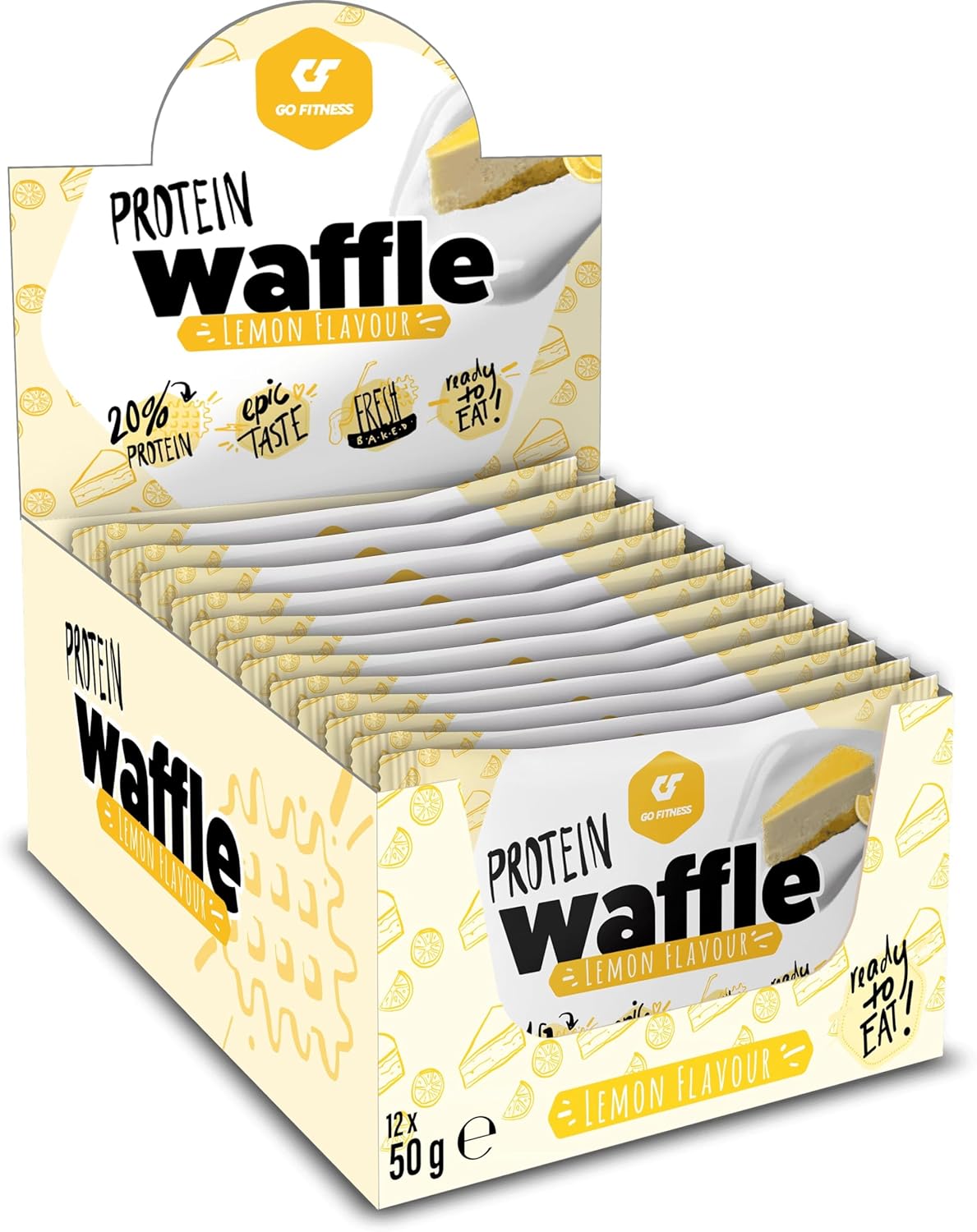 GoFitness 即食柠檬味蛋白华夫饼 - 每 50 克含 11 克高蛋白 - 12 包 - 方便的增肌零食，适合健身和体重管理