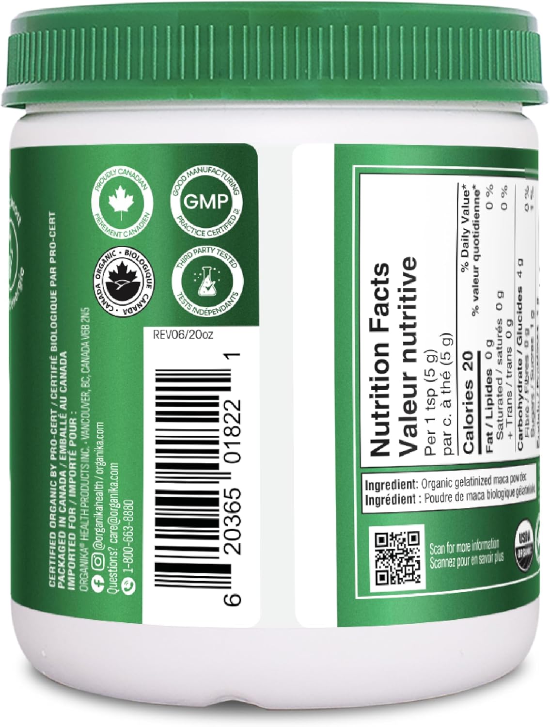 Organika 玛卡认证有机粉 - 糊化以提高生物利用度、平衡荷尔蒙、适应原以帮助缓解压力和补充能量 - 200 克