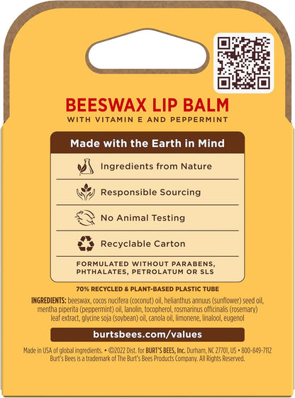 Burt's Bees 100% Natural Moisturizing Lip Balm, Original Beeswax with Vitamin E and Peppermint Oil - 6 Tubes