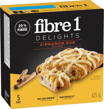 FIBRE 1 Delights 肉桂卷风味棒，天然口味，零食棒，5 包肉桂卷棒
