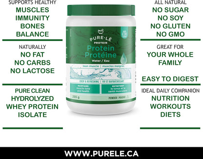 Pure-le Protein Water - Virtually Taste Free, Non-Thickening, All Natural, Zero Carbohydrate - 100% Grass-Fed Hydrolysed Whey Protein Isolate, Pastured Raised, Lactose-free, Hormone Free, Soy Free, GMO Free, Gluten Free …