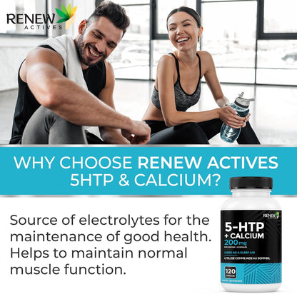 RENEW ACTIVES 5-HTP 200MG 和 328MG 鈣補充劑，每 2 粒膠囊 - 天然助眠劑，促進情緒平衡和放鬆 - 有助於維持骨骼和肌肉健康 - 加拿大製造 - 120 粒膠囊