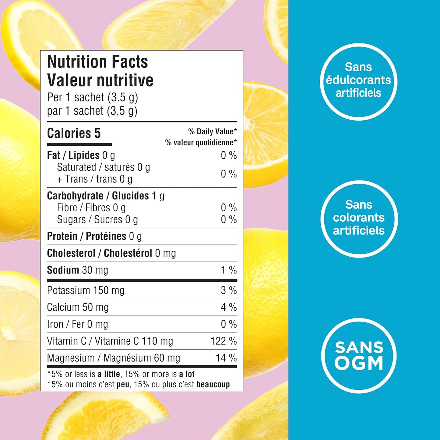 Organika 加拿大制造电解质粉 - 粉红柠檬水小袋装 - 随时随地补充水分和电解质，含益生元和维生素 C，3.5 克 x 20 包