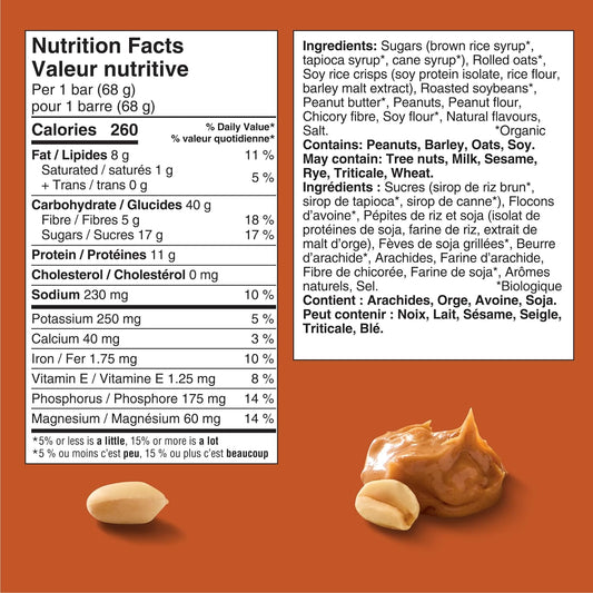 CLIF BAR 能量棒，香脆花生酱，燕麦棒，高蛋白，含 70% 有机成分，680 克（10 包）