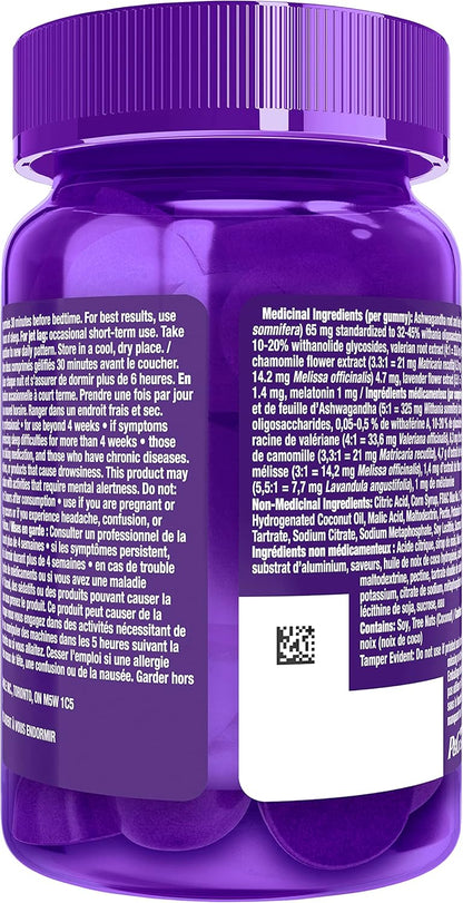 Vicks ZzzQuil PURE Zzzs 緩解壓力褪黑素助眠軟糖，成人適用，南非醉茄有助於減輕壓力症狀，每粒軟糖含 1 毫克，42 粒