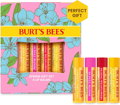 Burt’s Bees 盛开润唇膏套装 - 男女通用，4 件装（原味蜂蜡、火龙果柠檬、热带菠萝、草莓）每件 0.15 盎司