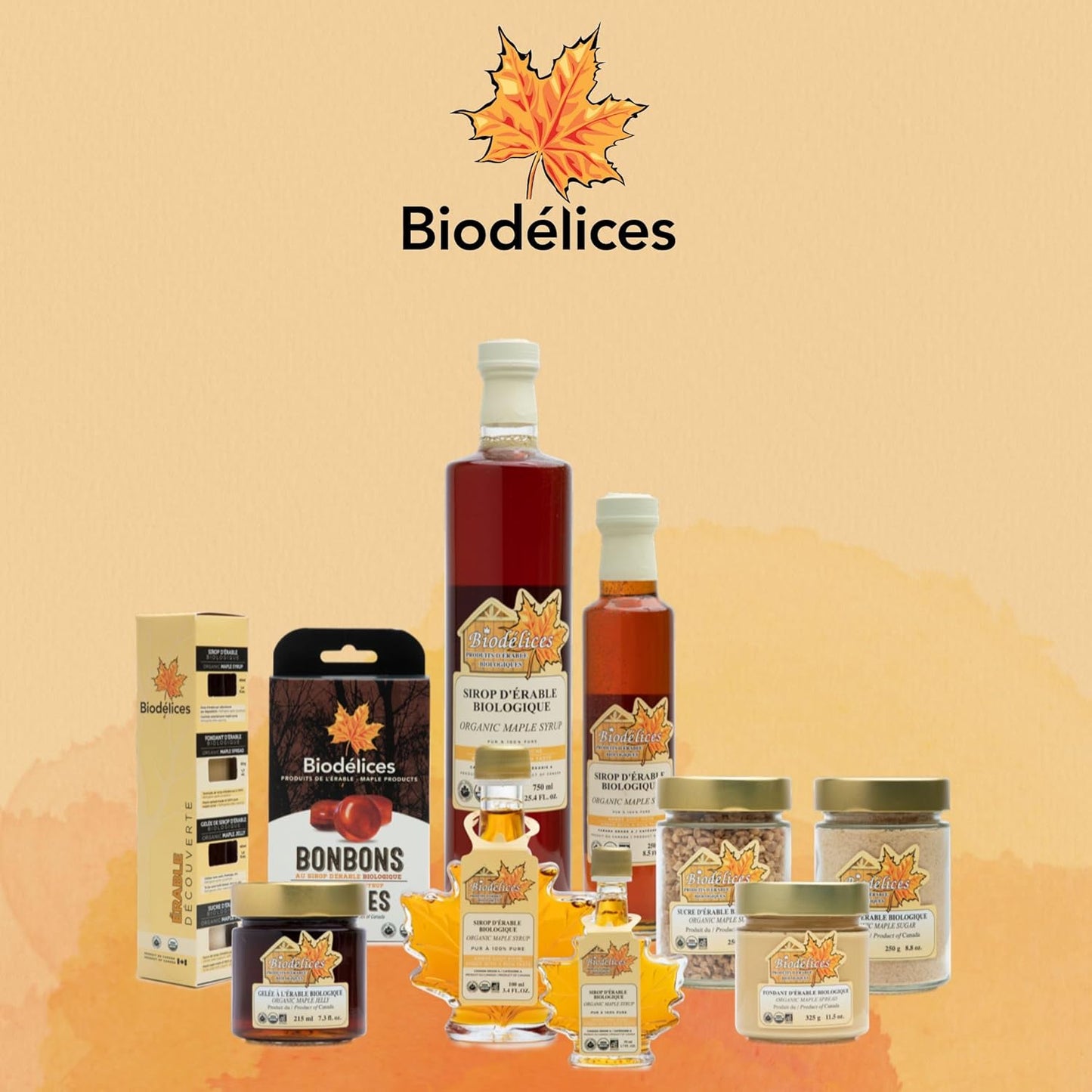 Biodélices - Pure Organic Maple Syrup 100ml - Grade A - Amber Rich Taste - Quebec's Finest in Elegant Maple Leaf Bottle - Ideal for Pancakes, Waffles Desserts, Baking Yogurt, Oatmeal & Salad Dressings