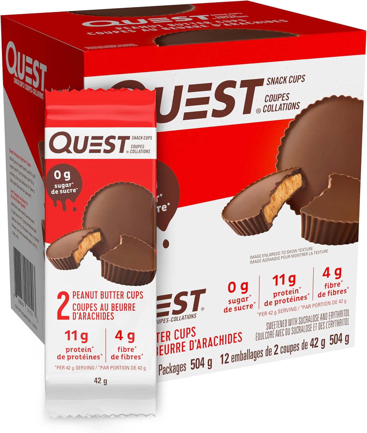 Quest Nutrition 花生酱杯，高蛋白，低碳水化合物，低糖，适合生酮饮食，11 克蛋白质，1 克糖，12 片