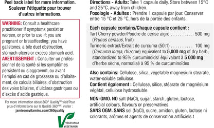 Jamieson姜黄100毫克，含酸樱桃500毫克，天然缓解关节疼痛，消炎助消化。非转基因，30粒素食胶囊，加拿大制造