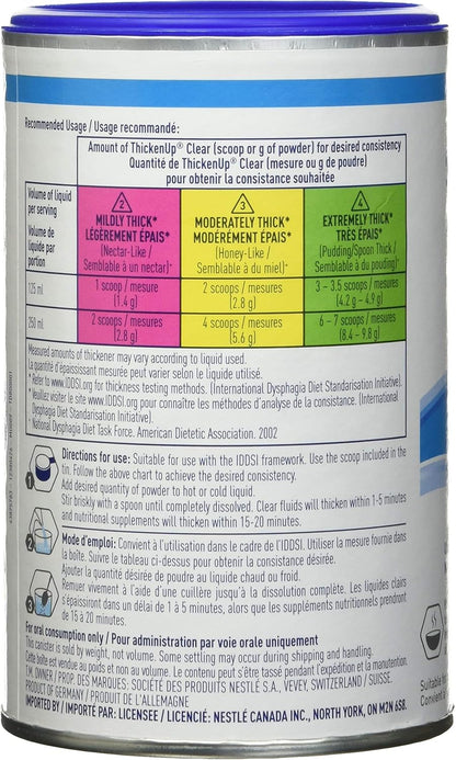 ThickenUp Clear，速溶食品和饮料增稠剂，125克罐装；ThickenUp Clear，速溶食品和饮料增稠剂，24 x 1.4克小袋装