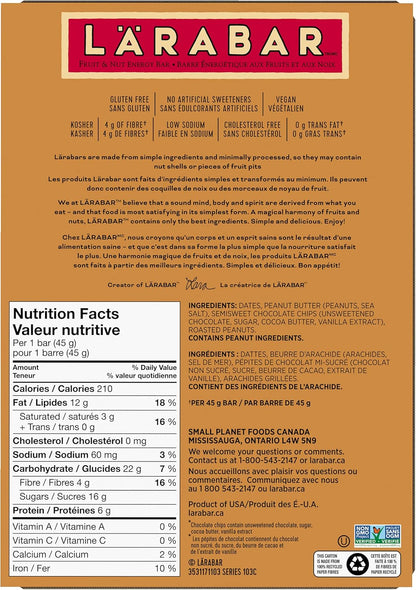 Larabar Gluten Free Peanut Butter Chocolate Chip Fruit and Nut Energy Bar, 16-Count, 720 Gram & Gluten Free Apple Fruit and Nut Energy Bar,16-Count, 720 Gram