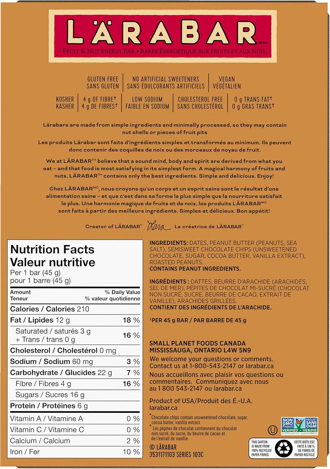 Larabar Gluten Free Peanut Butter Chocolate Chip Fruit and Nut Energy Bar, 16-Count, 720 Gram & Gluten Free Chocolate Brownie Fruit and Nut Energy Bar, 16-Count, 720 Gram