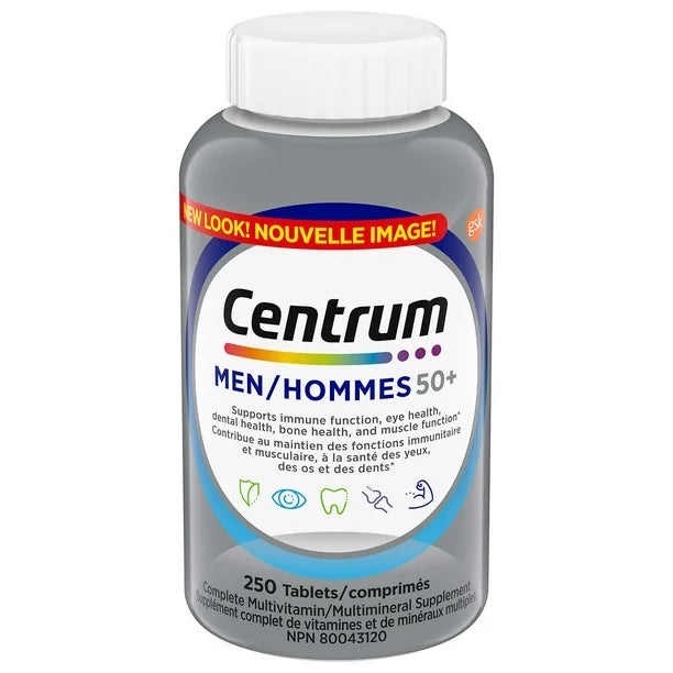 Centrum 完整多種維生素和礦物質補充劑，適合 50 歲以上男性 - 250 片
