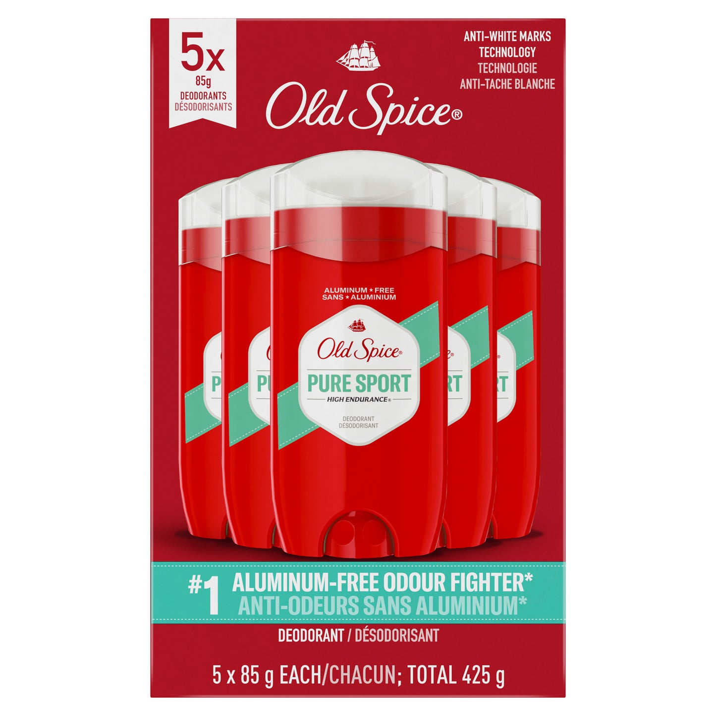 Old Spice 持久型无铝止汗香体露，5 x 85 克