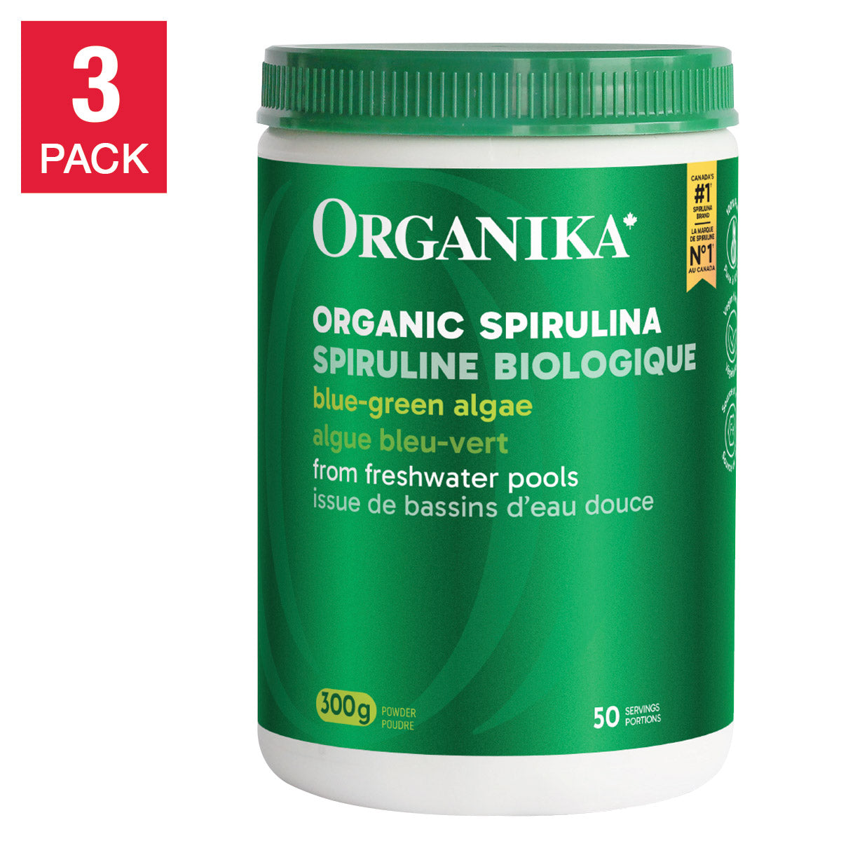 Organika有机螺旋藻粉，3瓶装，每瓶300克