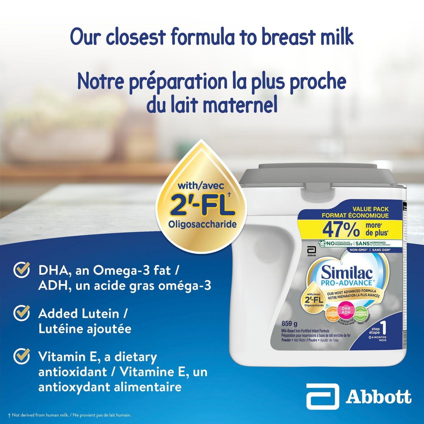 Similac Pro-Advance 1 段嬰兒配方奶粉，我們最接近母乳的配方，含 2’-FL，易於消化，0+ 個月，奶粉，859 克，奶粉，859 克