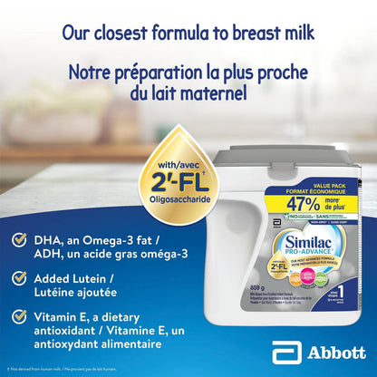 Similac Pro-Advance 1 段嬰兒配方奶粉，我們最接近母乳的配方，含 2’-FL，易於消化，0+ 個月，奶粉，859 克，奶粉，859 克